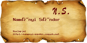 Naményi Sándor névjegykártya